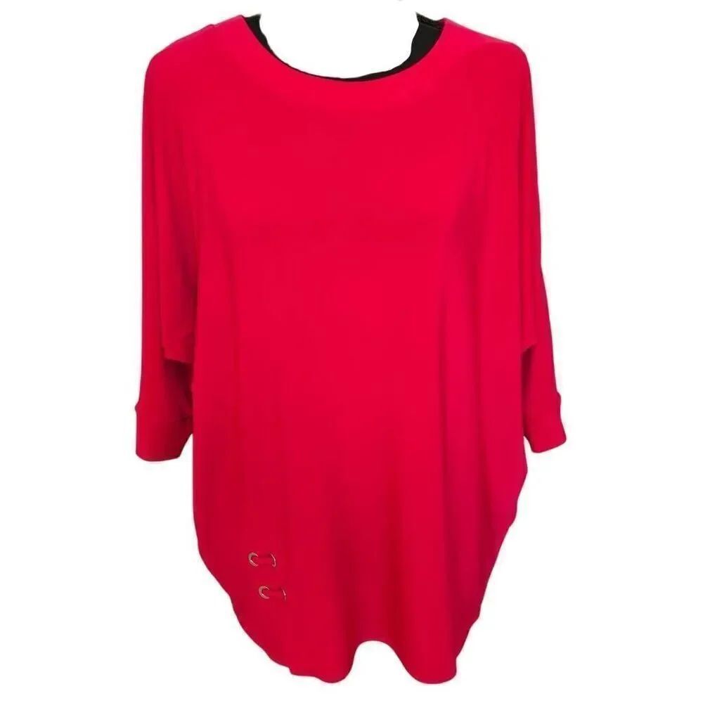 Sympli Women's Grommet Lace Up Dolman Sleeves Jersey Top Blouse Hot Pink Size 8